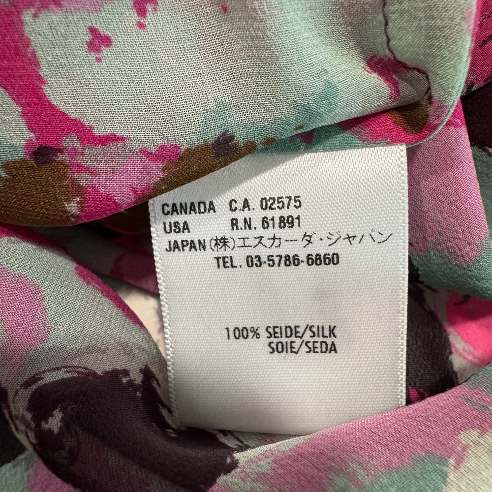 ESCADA blouse in colors of black, brown, sea foam, purples & pinks, size 6 - Picture 10 of 12